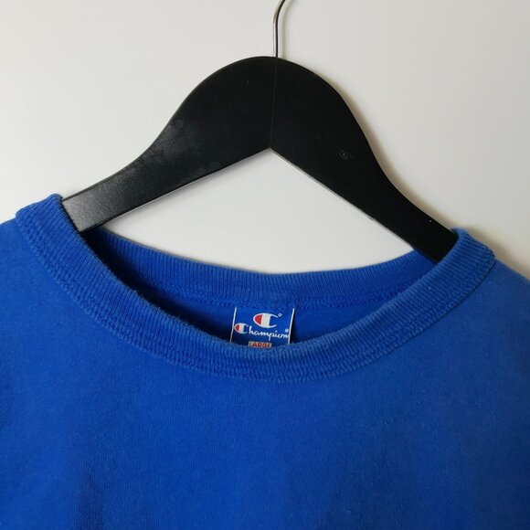 Vintage 90s Champion T Shirt Blue Large L USA Graphic Tee Long Sleeve Solid - Picture 12 of 16